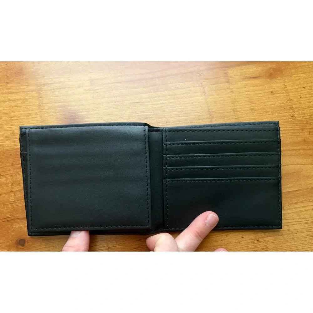 Nets NBA Bifold Wallet Black Faux Leather Logo Mens Card Holder ID Window